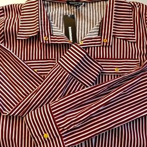 Shirt red, black, white striped shirt pocket design snap on front shirt large